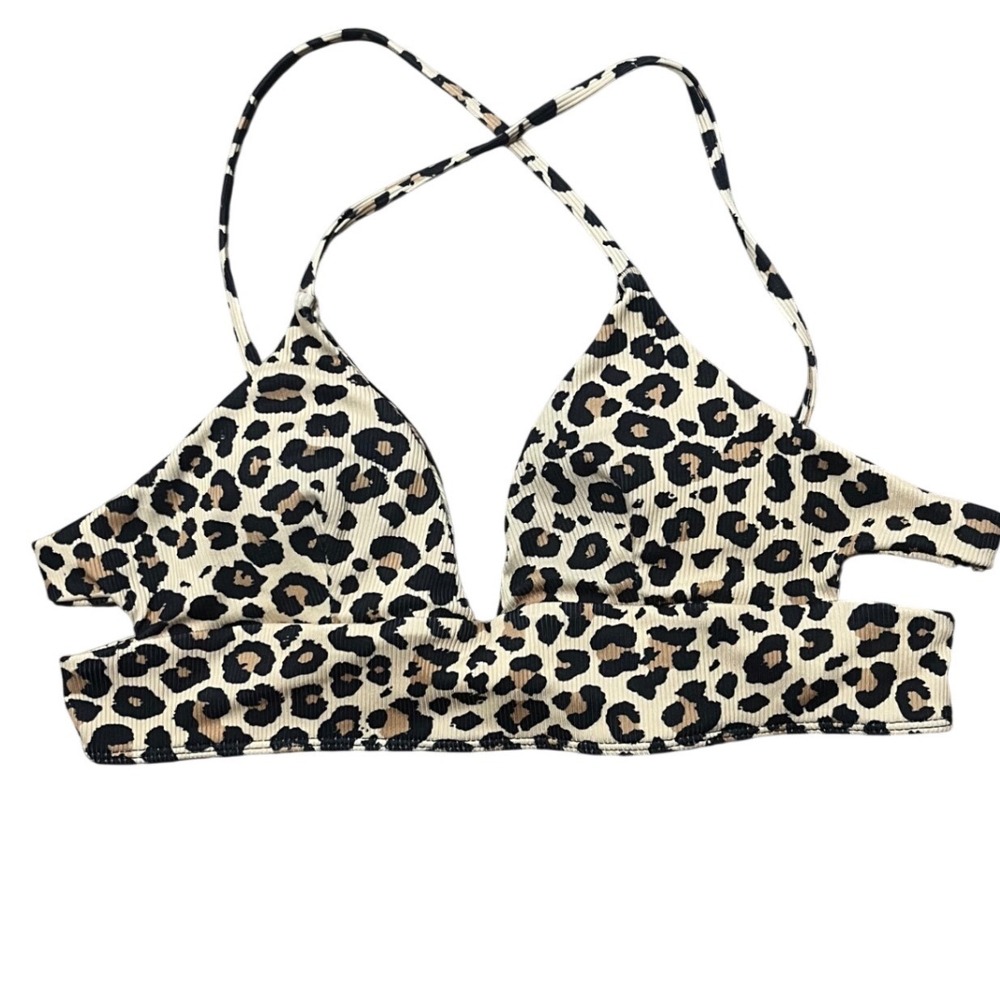 Leopard Print Bikini Top Triangle Cross Back Swim Medium‎ M Indie Aesthetic - Picture 2 of 5